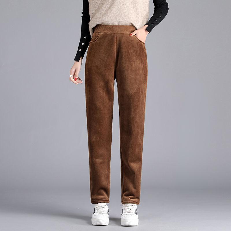 Женские зимние брюки, утепленные брюки с подкладкой, женские брюки с высокой талией, женские брюки среднего возраста, повседневные прямые