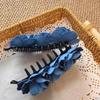 Denim Blue Women Vertical Clip Camellia Floral Twisted Hair Clip Flower Banana Clips  Daily