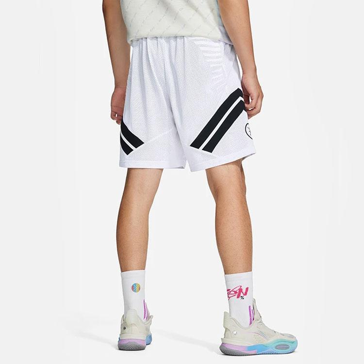 Li-Ning Повседневные спортивные баскетбольные шорты Color Block, мужские шорты белого цвета AAPS039-2