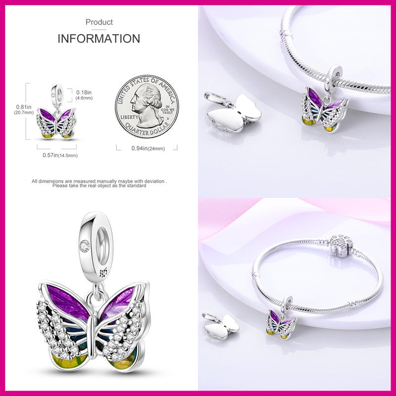 925 Sterling Silver Spring New Animal Beads Fit for Original Bracelet Jewelry Making Butterfly Firefly Chameleon Charms
