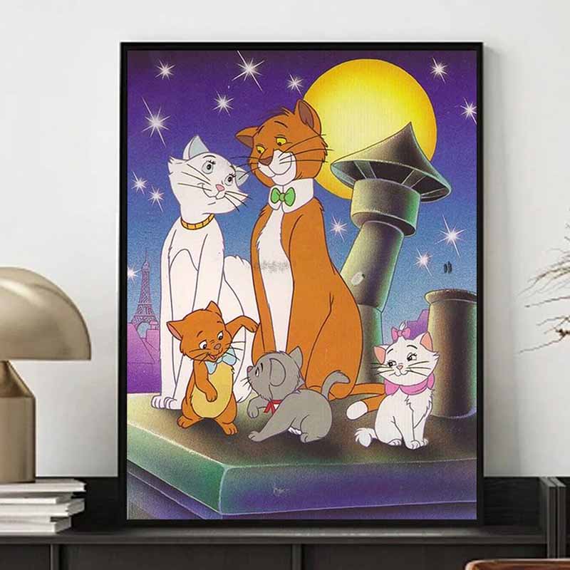 Disney Алмазная живопись Париж Лунная ночь Семейный портрет Иллюстрация Настенное украшение Вышивка Полная выкладка стразами Крестик DIY Подарок Украшение дома