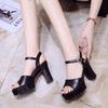 Сандалии на высоком каблуке, толстый каблук, водонепроницаемая платформа, универсальная, тонкий ремешок, летняя мягкая кожа, удобная и увеличивающая рост обувь