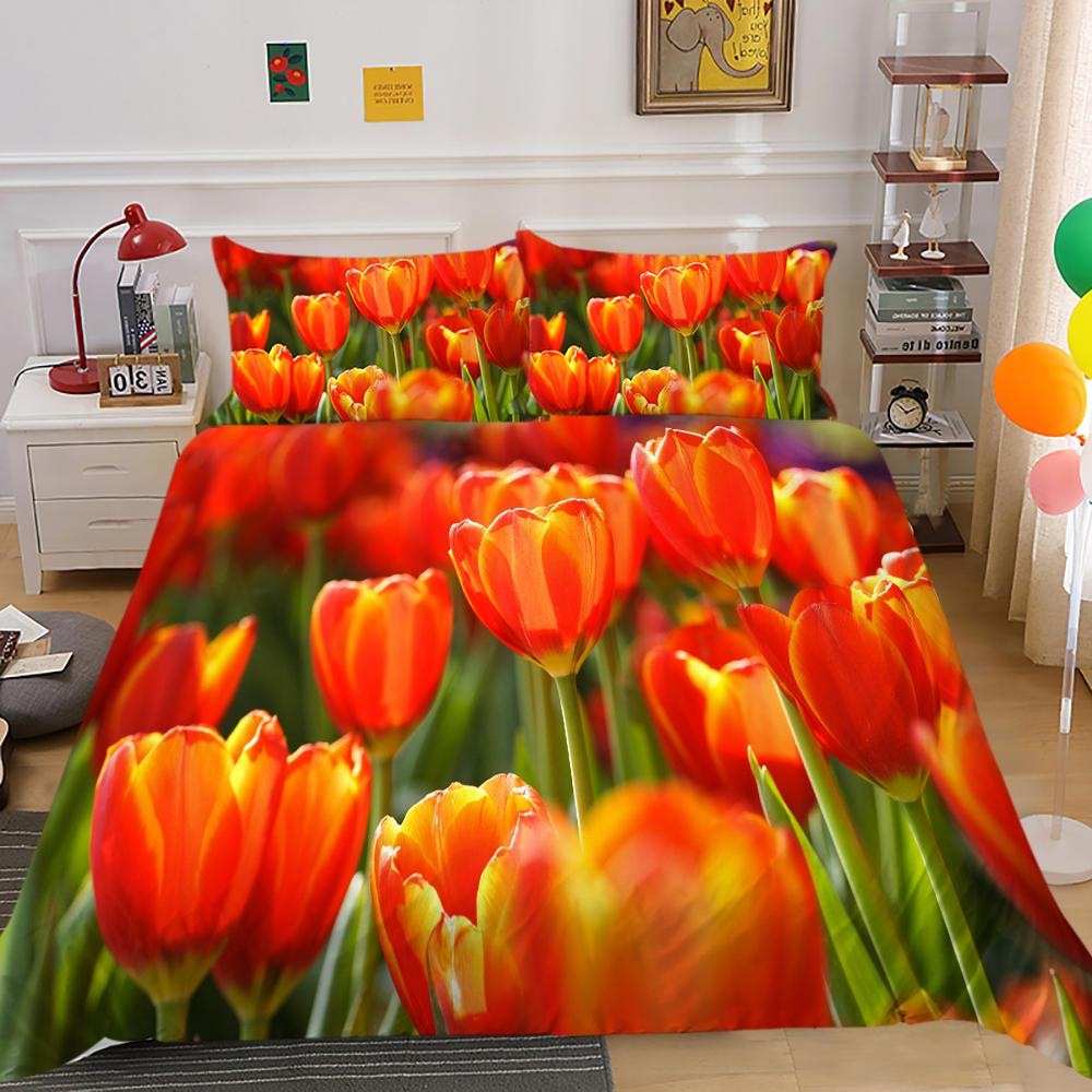 3D комплект постельного белья с цветами, тюльпан, пододеяльник, наволочка, двуспальная кровать, полноразмерное покрывало, моющаяся молния, удобное украшение для дома