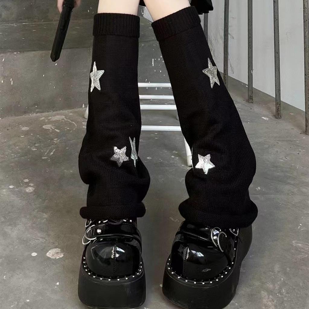Womens Lolitas Knit Long Socks Star Leg Warmers Harajuku Japanese Style Booties Socks Winter Warm Ankle Heap Socks