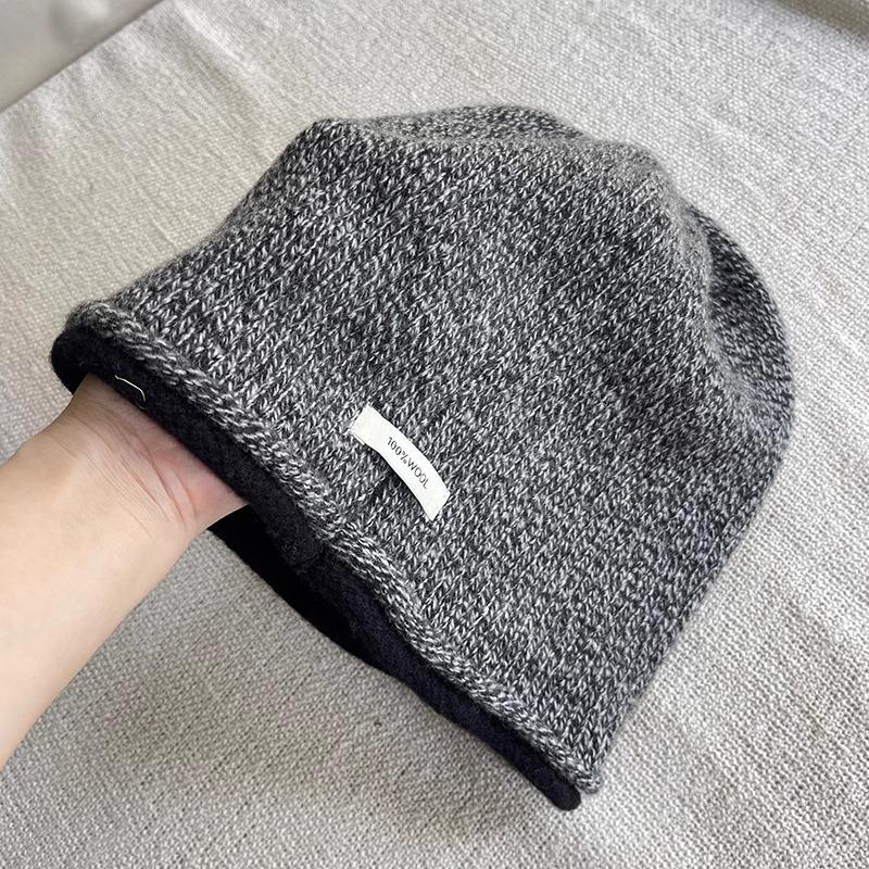 Unisex 100% Wool Reversible Knit Hat - Elastic, Warm Winter Beanie for Men and Women