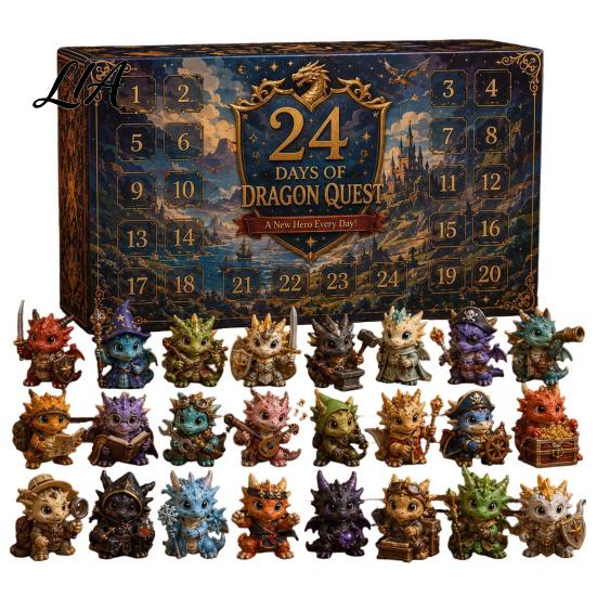 Countdown Gift Box Christmas Dragon Calendar, with 24 Acrylic Decorations, Days Souvenir Ornament Box, Holiday for Lovers Decorations