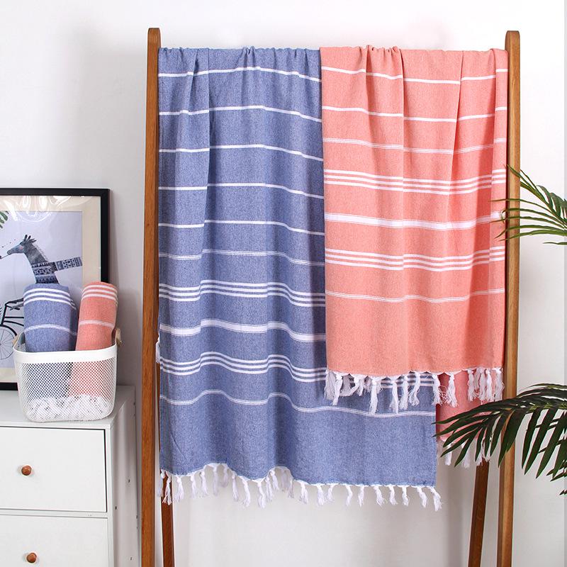 Turkish Cotton Striped Beach Towel with Tassels – Absorbent, Ideal for Bathing, Swimming, and Sun Protection
