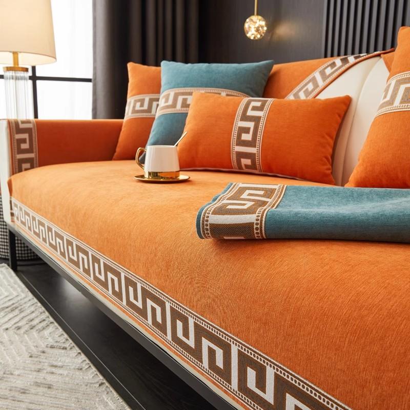 Чехлы для диванов универсальные круглый год, противоскользящие, устойчивые к царапинам, грязеотталкивающие, в новом китайском стиле, из шенилла