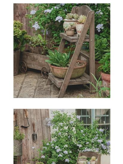 Трапециевидная подставка для цветов из массива дерева - Американский ретро многоярусная полка