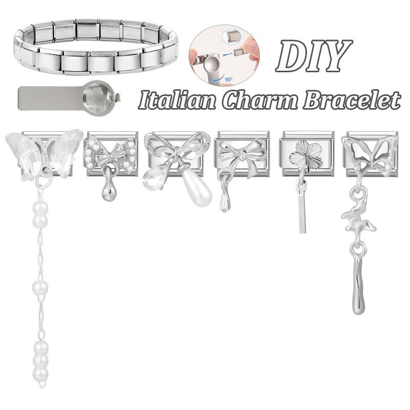 Персонализированный DIY Браслет-цепочка с подвесками Серия Банты Цветок Бабочка Сердце Бусина Подходит для браслета 9 мм Нержавеющая сталь Подарок на День Святого Валентина