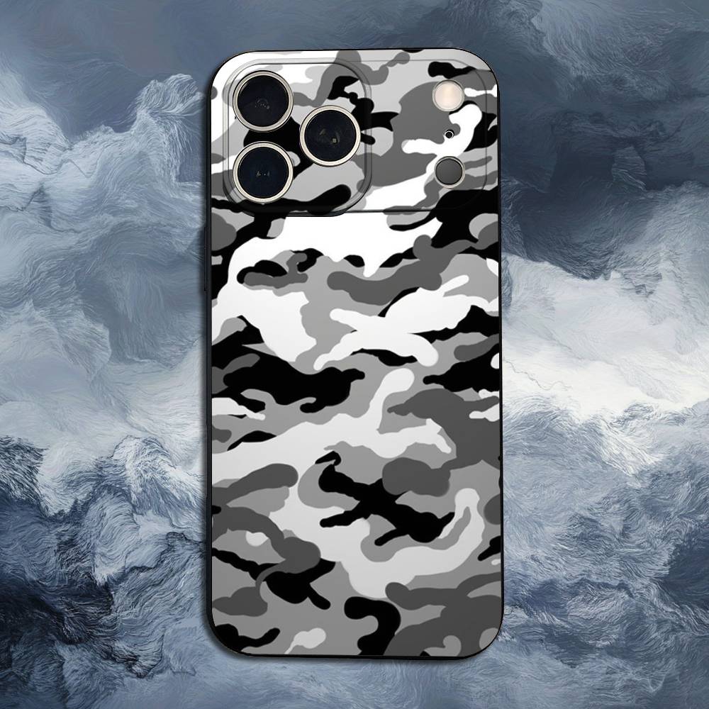 Fashion Camouflage Case For iPhone 15,16,12,14,17,13,11,Plus,Pro Max,8,7,XR,SE,XS,X,Mini,Soft Silicone Black