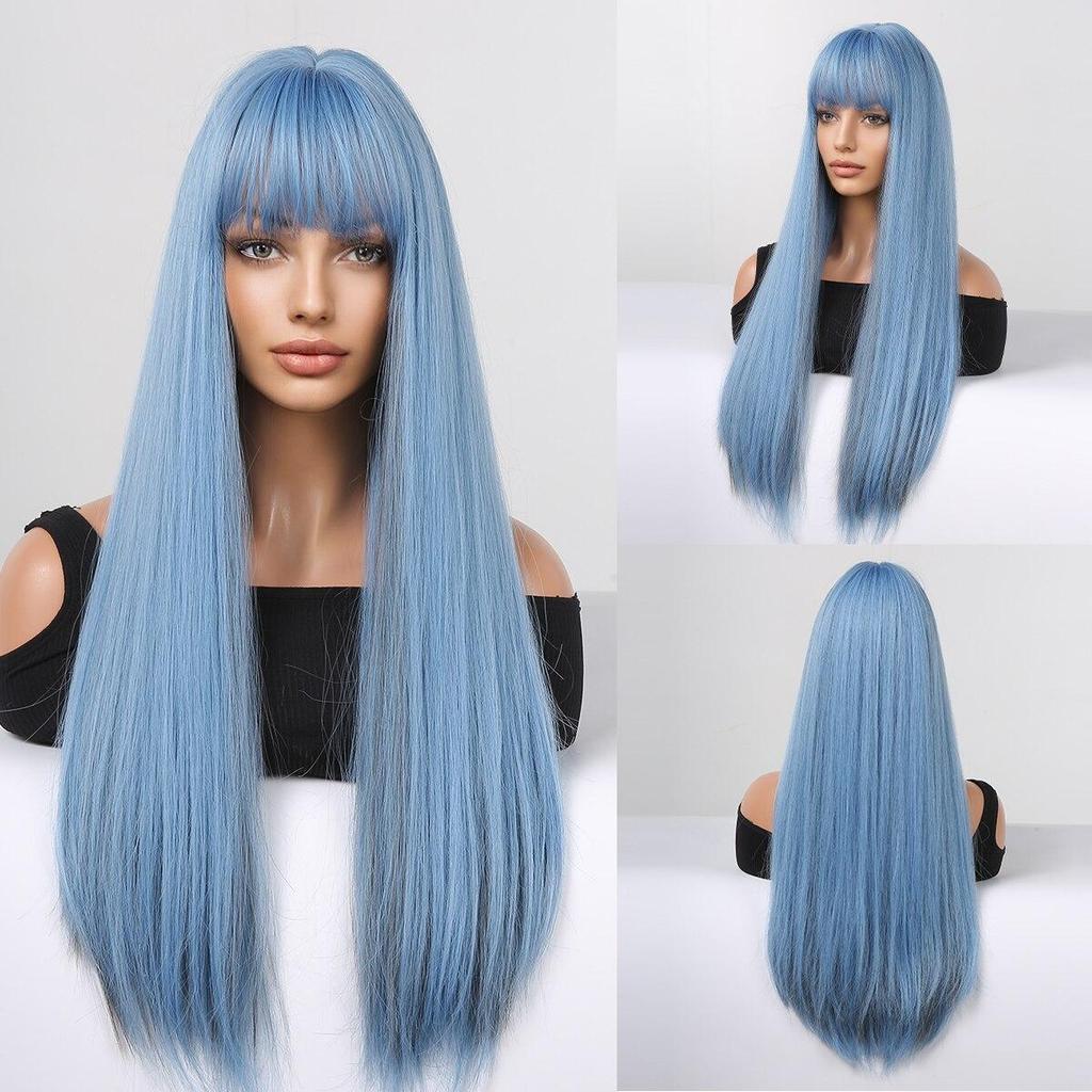 HAIRCUBE Длинные прямые темно-зеленые синтетические парики Косплей волосы с челкой Женские парики Ежедневное использование Термостойкие парики