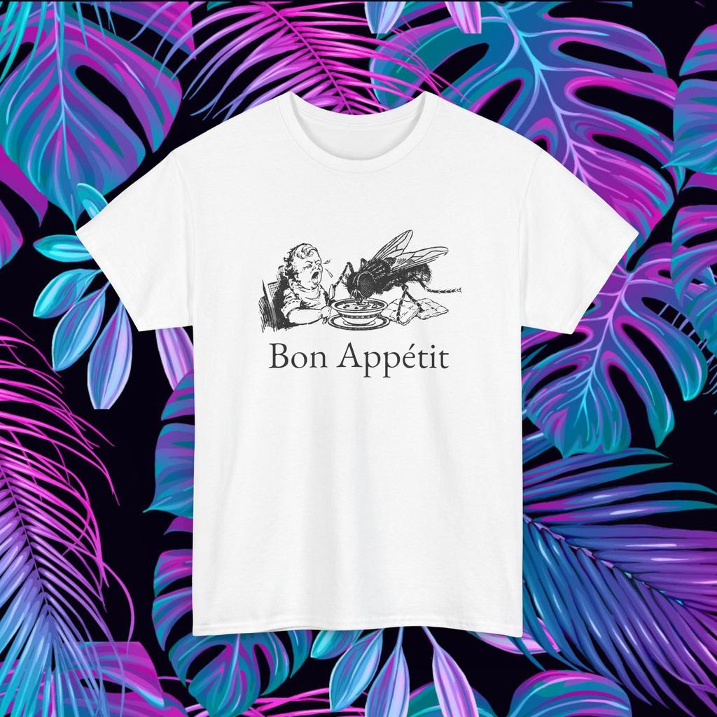 Винтажная футболка Giant Fly Bon Appétit Жуткий Сюрреалистичный Графическая футболка с черным юмором