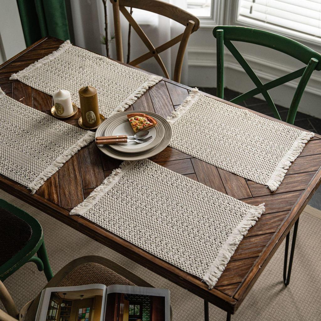 Салфетки для столовых приборов Yiman Qiyun из хлопковой нити с кисточками и полосками на Рождество