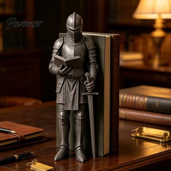 Читальный зал Средневековый Декор Рыцарь Книжная полка Декор, Защитный книжный упор Статуя, Готический книжный шкаф Декор, Тема Замок Страж Дом для книжных полок,