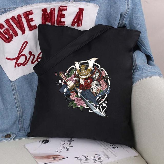 Women Bag Shopper Large Capacity Eco Canvas Cotton Shopper Foldable Fashion Black Cartoon Pictures Handbag Canvas Tote Bag