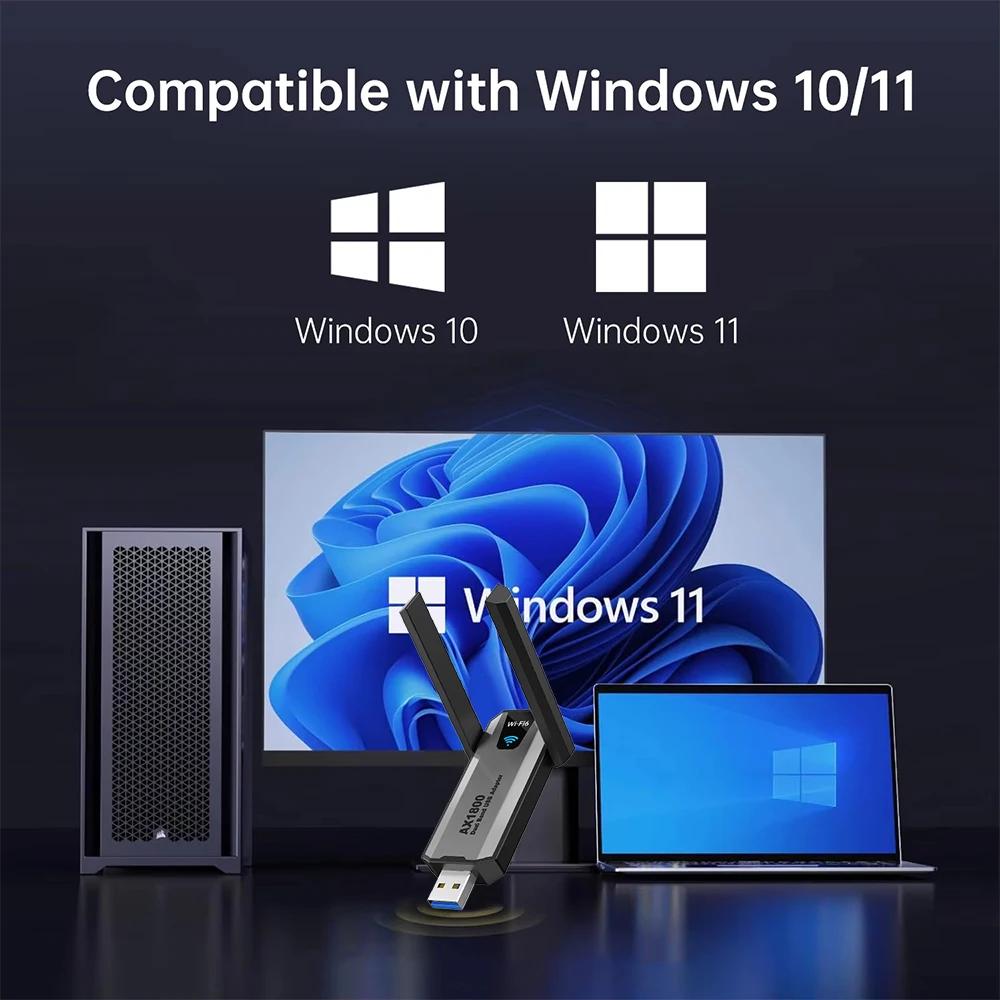 1800 Мбит/с WiFi 6 AX1800 USB 3.0 Адаптер Двухдиапазонная Сетевая Карта Антенна 2,4 ГГц/5 ГГц Беспроводной USB-приемник Донгл Сеть Wi-Fi 6 Для Ноутбука Win10/11