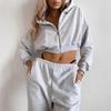 Womens Casual Solid Color Hooded Long Sleeve Sweatshirt Elastic Waist Jogger Pants 2-Piece Set