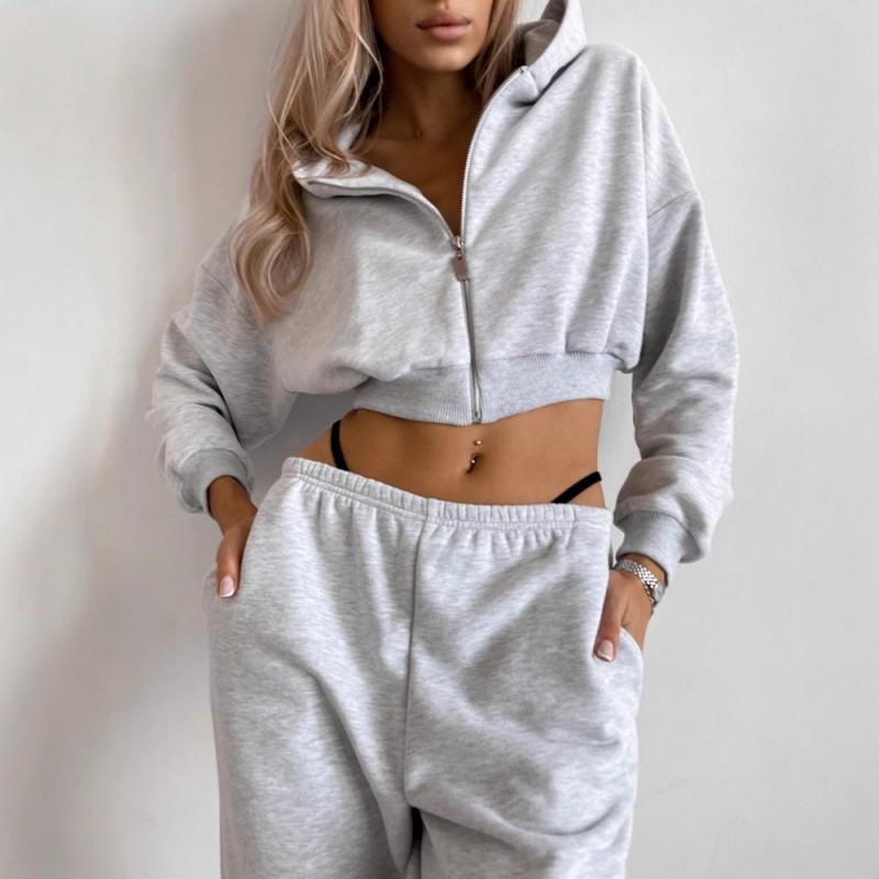 Womens Casual Solid Color Hooded Long Sleeve Sweatshirt Elastic Waist Jogger Pants 2-Piece Set