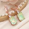 Fashion Rose Gold Color Rectangle Crystal Drop Earrings For Women Wedding Cubic Zirconia Eardrop Jewelry