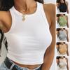 Женский спортивный жилет, летние короткие топы без рукавов с круглым вырезом, цветные короткие топы, однотонные облегающие топы, уличная одежда