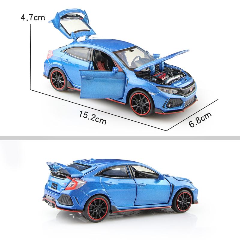 Honda Civic Type R JDM Симуляция Литая модель и игрушечный автомобиль Звуки и свет Оттягиваемый механизм 1:32 металлические модели автомобилей, подарки для детей