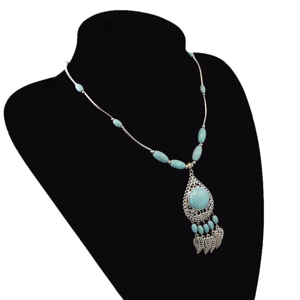 Turquoise Beads Chain Necklaces Metal Chain Jewelry Accessories Women Girls