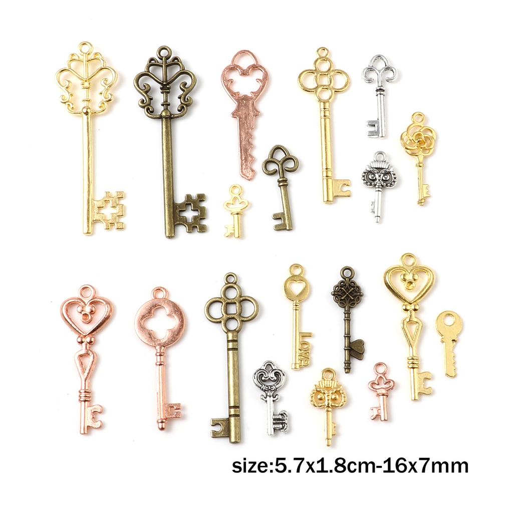 13 PCs/Set Metal Vintage Key Charms Pendants Fixed Mixed Charms For DIY Making Necklace Earrings Jewelry Making