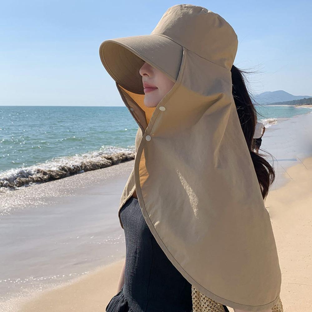 New Large Brim Sun Hat Neck Guard Shawl With Snap Button Fisherman Hat Washable Anti-UV Bucket Hat Beach
