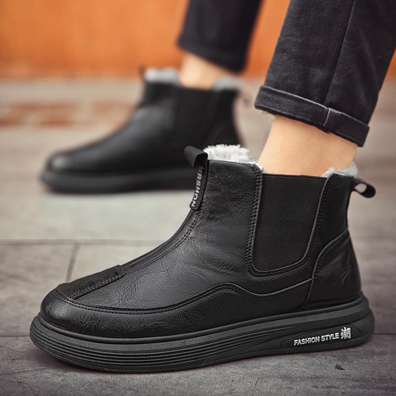 Men Ankle Boots Slip On Winter Personality Fashion Casual Ankle Boots High-top Tooling Winter Boots British Men Cotton Shoes