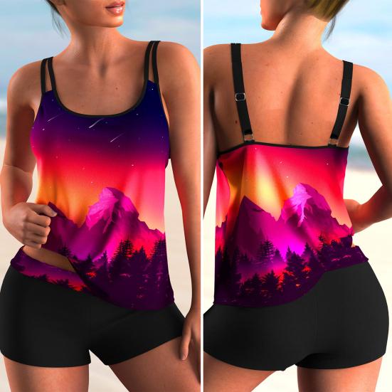 2 шт./компл. женские купальники с модным принтом, регулируемый двухсекционный купальный костюм без рукавов с закрытым животом