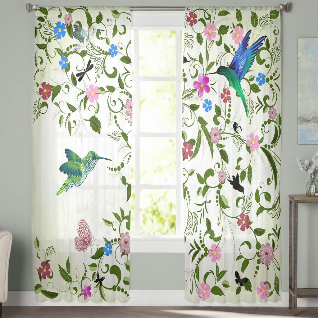 Растение Листья Искусство Цветок Колибри Тюль Оконная Обработка Прозрачные Шторы для Гостиной Спальня Шторы Украшения