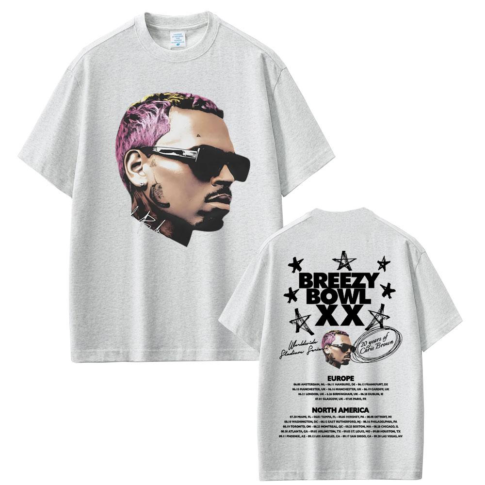 Rapper Chris Brown Breezy Bowl XX Tour 2025 TShirts Unisex Women Hip Hop Fashion Trend Fans Short Sleeve Casual Cotton T Shirts