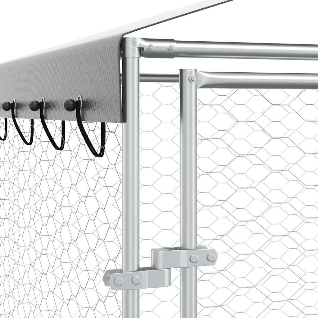 Outdoor Dog Kennel with Roof Silver 3 x 1.5 x 2.5 m Galvanized Steel