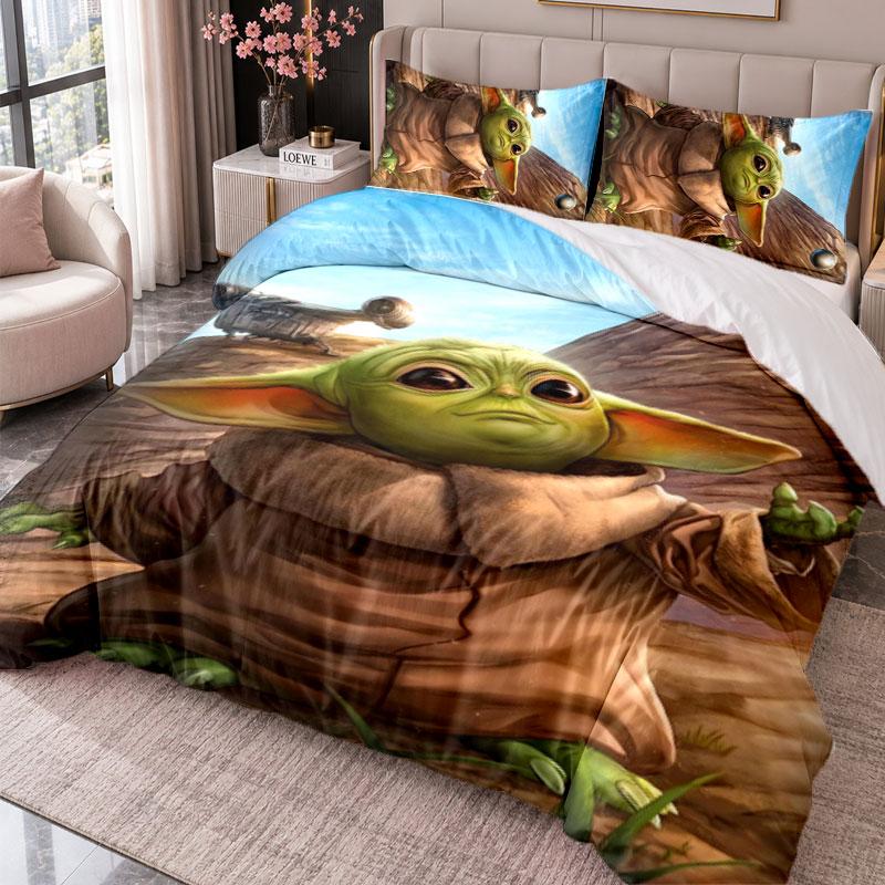 Grogu 3Pcs Bedding Set Duvet Cover With Two Pillowcases For Bedroom Home Decoration