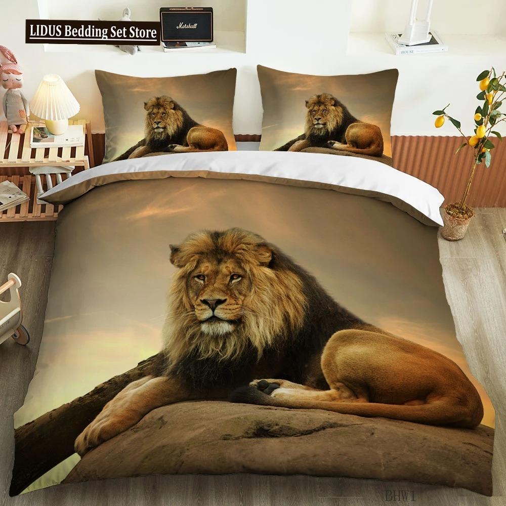 Комплект пододеяльника Тигр Лев Леопард Тема Животные 3D Комплект постельного белья Размер Кинг Куин Для Детей Мальчика Девочки Подростков Полиэстер Чехол для одеяла