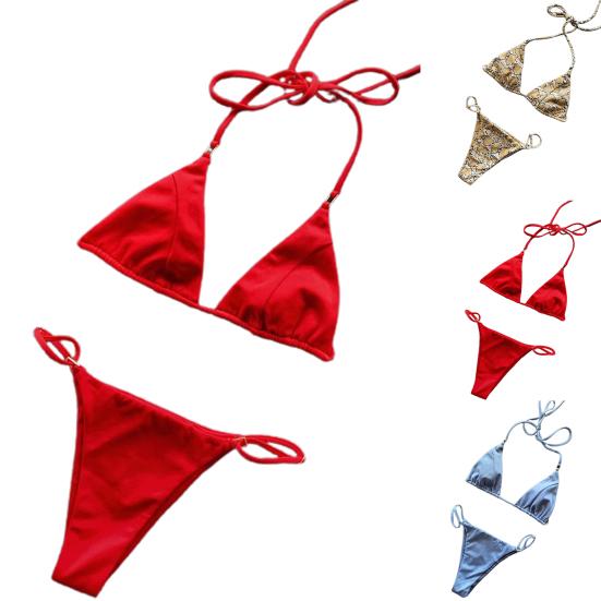 2Pcs/Set Split Bikini Padded Bandage Sexy Color Bikini Backless Pure for Swimming