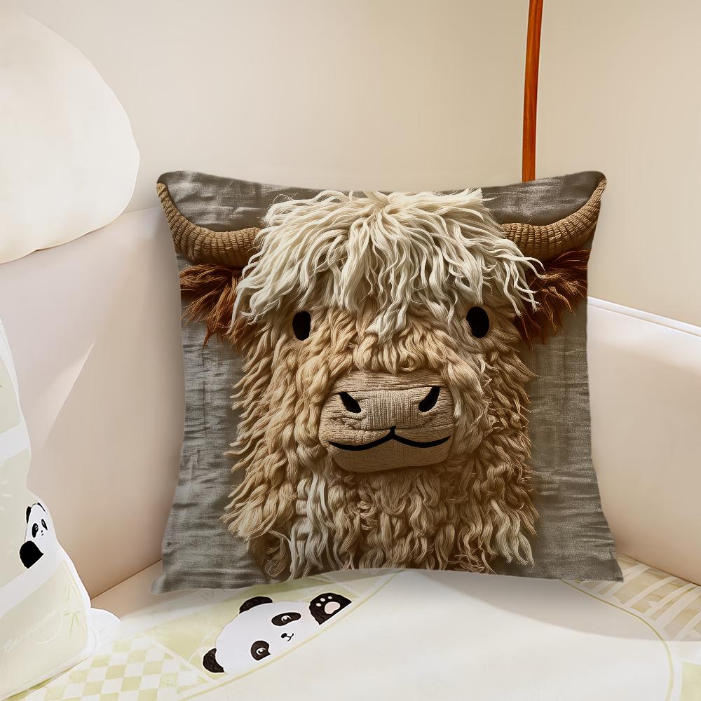 Cute Highland Cow Design cushion cover Pillow Case Plush Fabric Soft Double Sided Print Sofa Cushion Cover Throw Pillow Covers