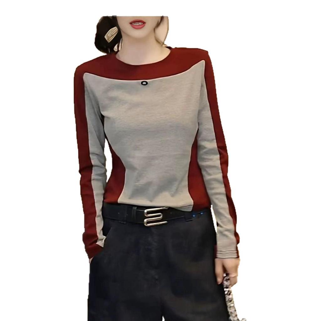 Женская футболка с длинным рукавом в стиле колор-блок, приталенного кроя, Осень/Зима 2025
