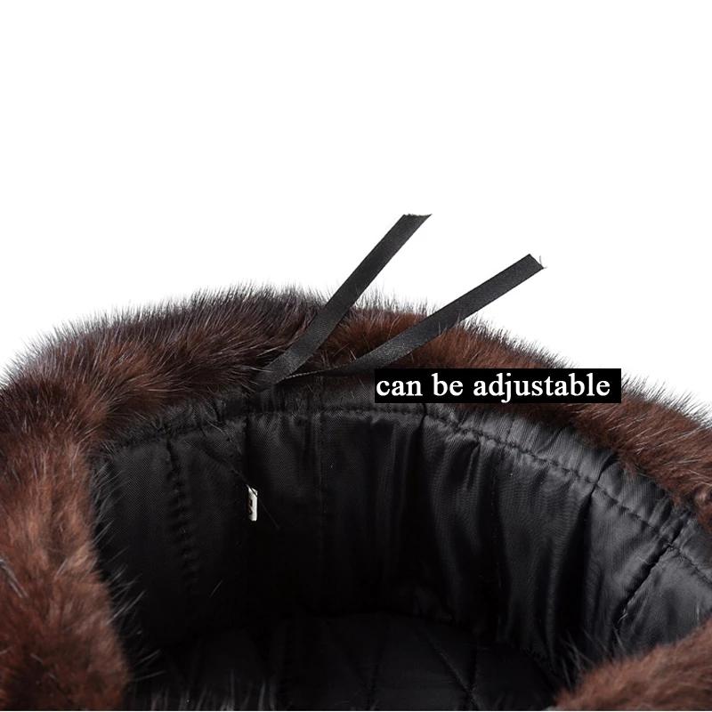 Роскошная зимняя утепленная шапка-бомбер из натурального меха норки для мужчин, черная/коричневая бирка для пожилых людей, теплая шапка, мотоциклетные русские шапки, подарок