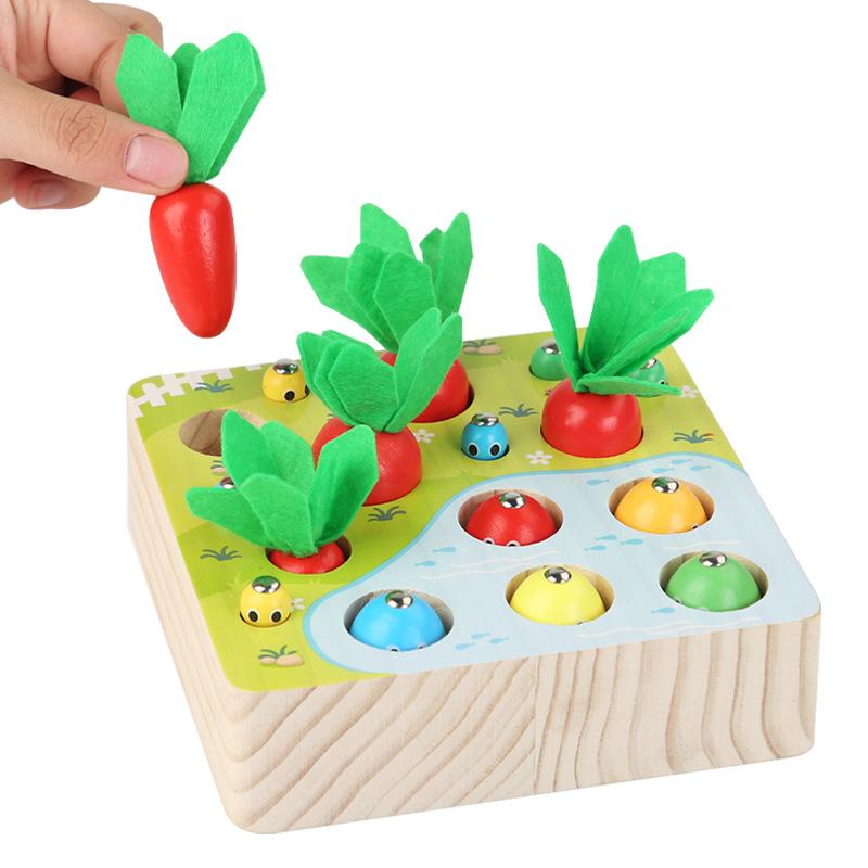 Детские деревянные магнитные игры «Веселая рыбалка», «Вытягивание редиски» и «Ловля жуков», развивающие головоломки для раннего образования, координацию рук и глаз, игрушки для развития моторики