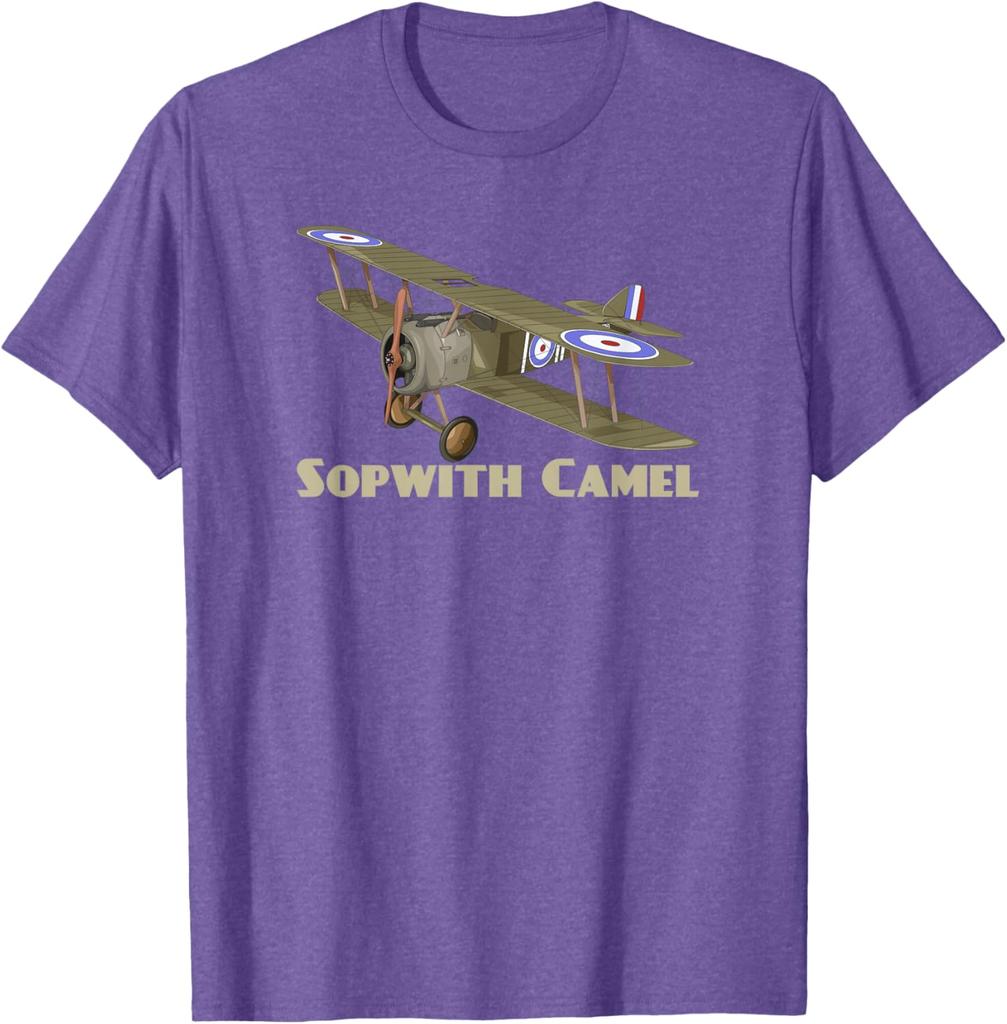 Avion De Chasse Sopwith Camel WW1 Biplan Britannique T-Shirt Short Sleeve Casual 100% Cotton Shift