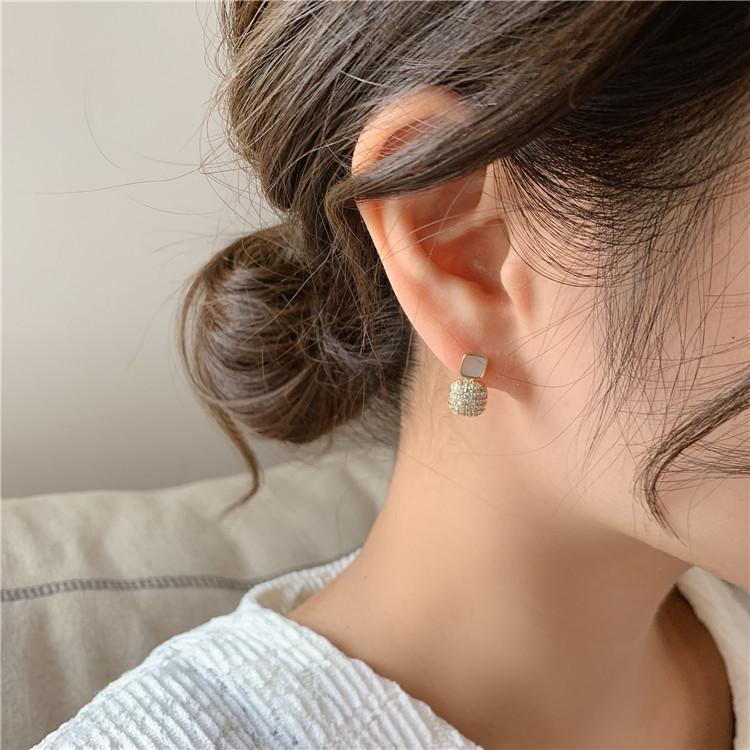 Корейская модная бижутерия 14-каратное золотое покрытие AAA циркон изысканные квадратные серьги-подвески простые опаловые женские свадебные аксессуары