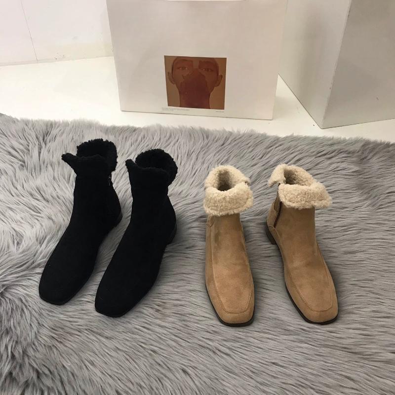 Women Ankle Boots Fashion 2024 New Winter Side Zipper Thick Heel Square Toe Elegant Short Boot Chelsea Ladies Shoes Snow Boots
