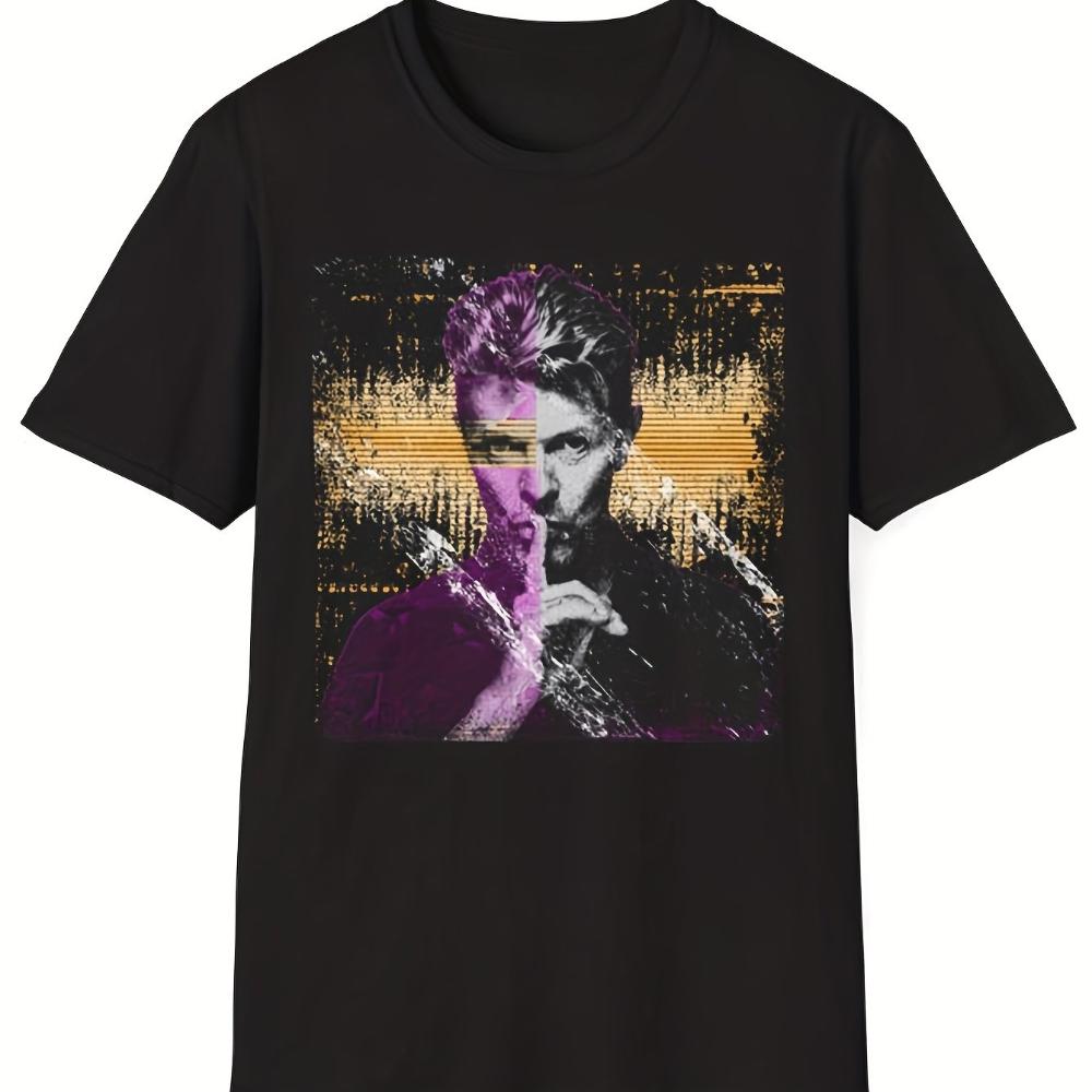 Men'S Vintage Music Icon Tee Retro Emblem Shirt Short-Sleeve Casual Classic Bowie Design All Se
