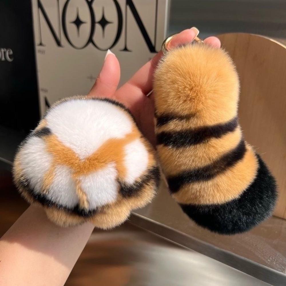 Stuffed Animal Tiger Tail Stuffed Keyring Love Plush Cat's Paw Pendant Jewelry Gift