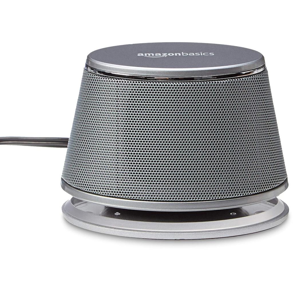 AmazonBasics Динамичные звуковые USB-колонки, 1 комплект, Подключение, ПК/Компьютер, Серебристый,
