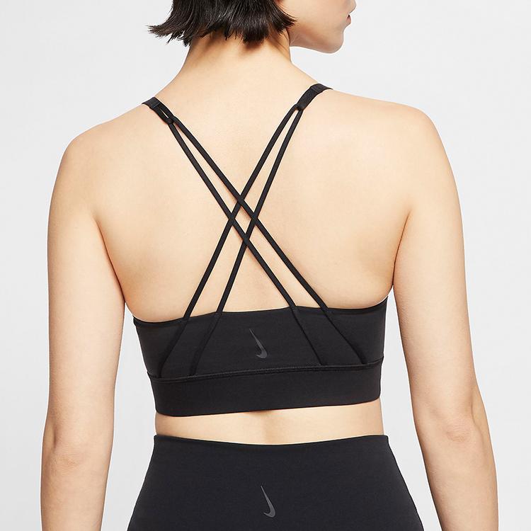 Nike Спортивный бюстгальтер Swoosh Luxe Solid со средней поддержкой, женский спортивный бюстгальтер, черный цвет CJ0545-010