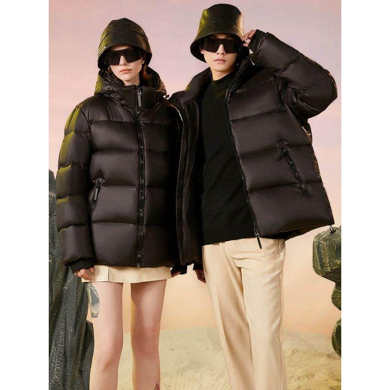 Foreign Trade Surplus 90 Winter Extreme Cold down Jacket Unisex Hooded Short Thickened Black and Gold Trendy Brand Warm Coat