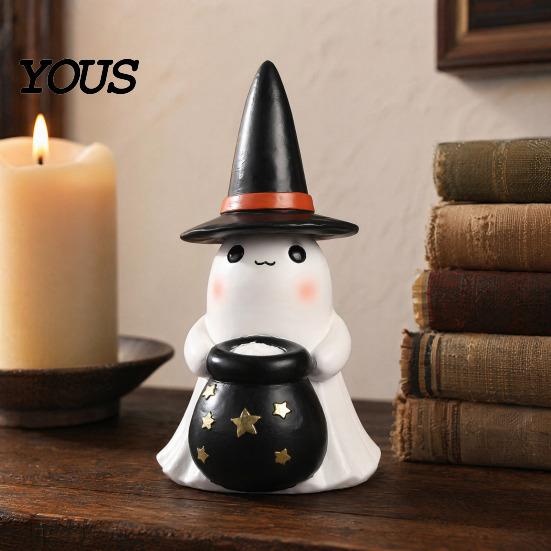 Осенний домашний centerpiece стола, Ночник-призрак, Фигурка из смолы со шляпой ведьмы, Светящееся ведро с тыквой, Теплый комнатный светодиодный свет для окна на Хэллоуин